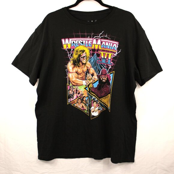 WWE Men T-Shirt XL Black Wrestlemania IV Ultimate Warrior Randy Macho Man Savage - Picture 1 of 4